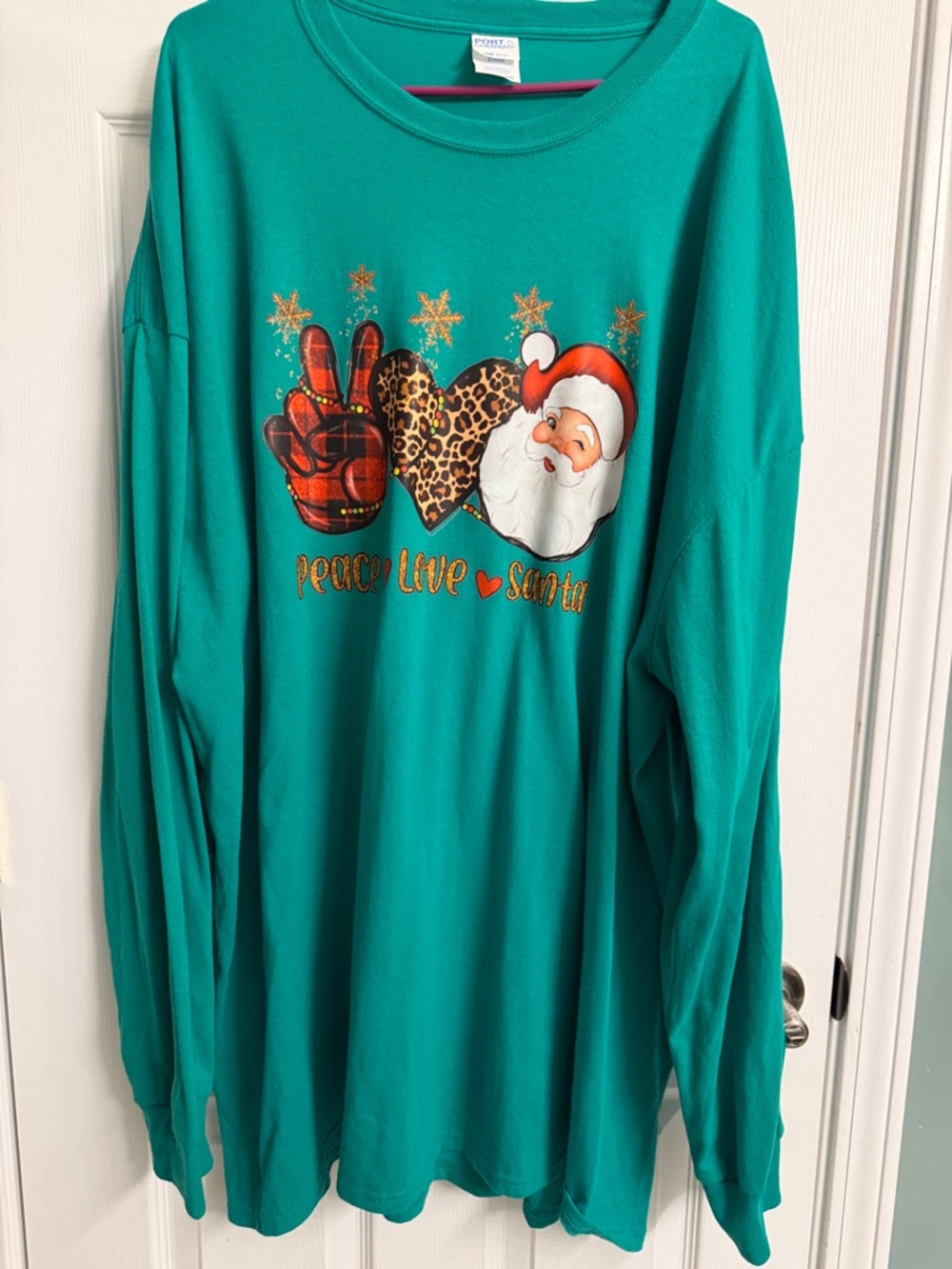 Port and Company Teal 'Peace Love Santa' Graphic Long-Sleeve Tee